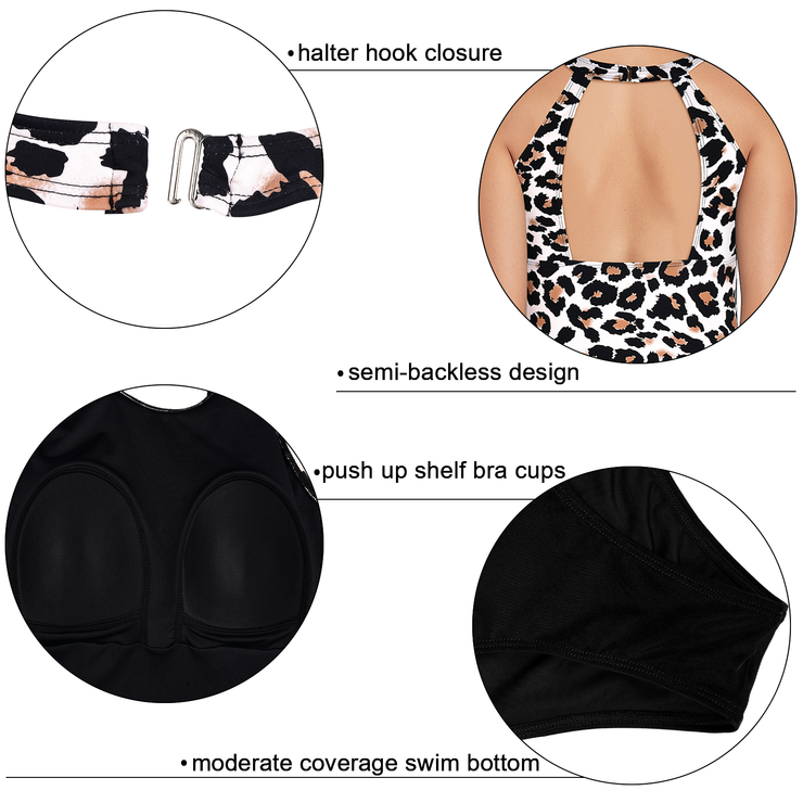 Firpearl Women's Tankini Swimsuits High Neck Tankini Tops with Swim Shorts Tummy Control Two Piece Bathing Suits
