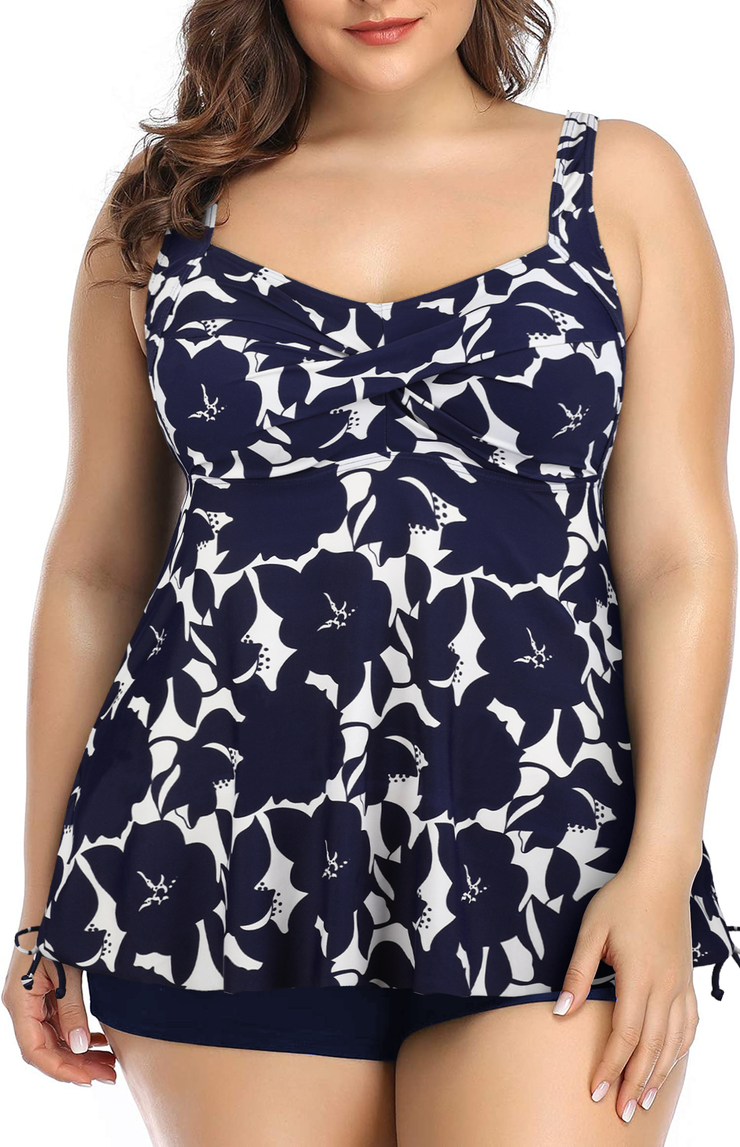Firpearl Plus Size Tankini Swimsuits for Women Flowy Tankini Top with Shorts Two Piece Bathing Suits