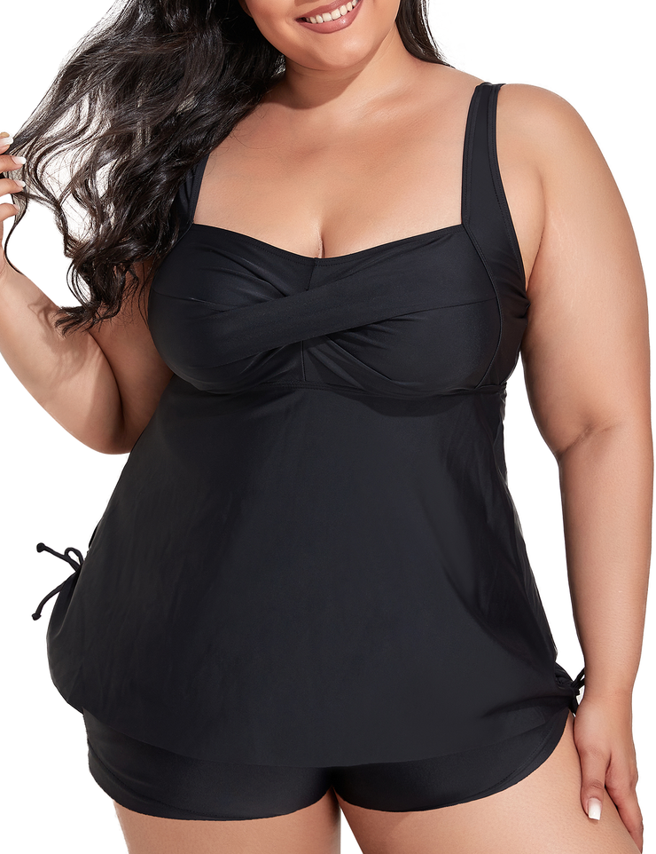 Firpearl Plus Size Tankini Swimsuits for Women Flowy Tankini Top with Shorts Two Piece Bathing Suits