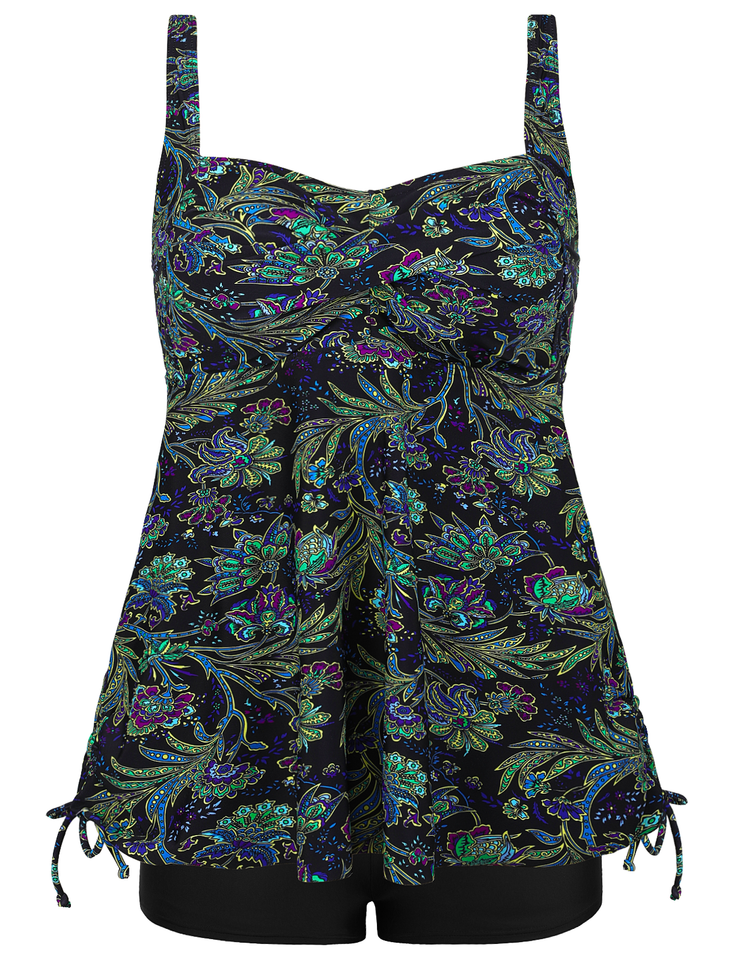 Firpearl Plus Size Tankini Swimsuits for Women Flowy Tankini Top with Shorts Two Piece Bathing Suits