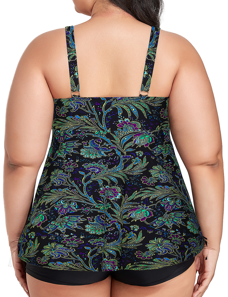 Firpearl Plus Size Tankini Swimsuits for Women Flowy Tankini Top with Shorts Two Piece Bathing Suits