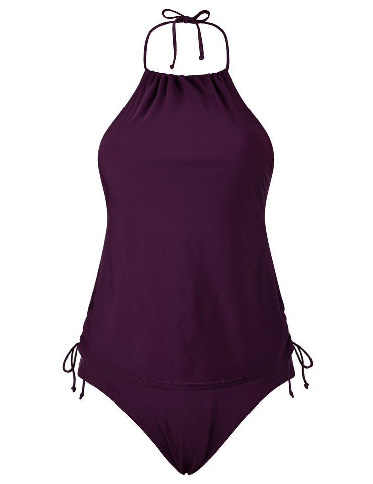 Firpearl Halter Tankini Swimsuits for Women High Neck Two Piece Bathing Suits Ruched Tummy Control Swimwear