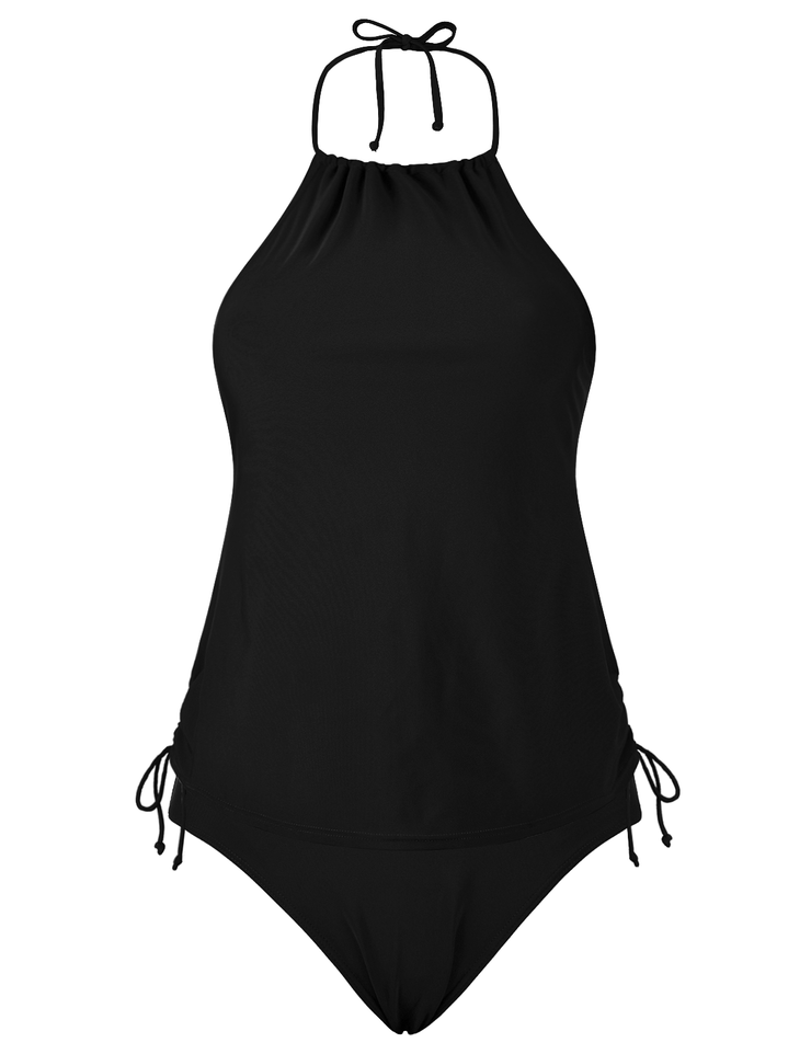 Firpearl Halter Tankini Swimsuits for Women High Neck Two Piece Bathing Suits Ruched Tummy Control Swimwear