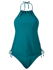 Firpearl Halter Tankini Swimsuits for Women High Neck Two Piece Bathing Suits Ruched Tummy Control Swimwear