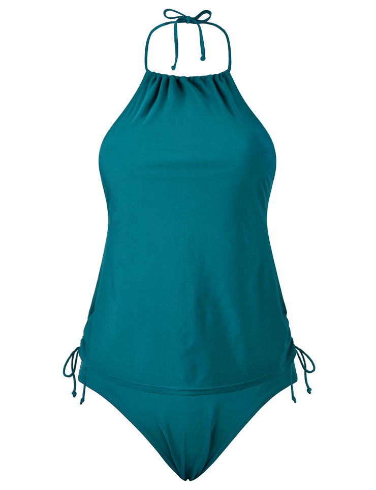 Firpearl Halter Tankini Swimsuits for Women High Neck Two Piece Bathing Suits Ruched Tummy Control Swimwear