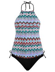 Firpearl Halter Tankini Swimsuits for Women High Neck Two Piece Bathing Suits Ruched Tummy Control Swimwear