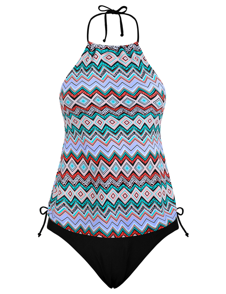 Firpearl Halter Tankini Swimsuits for Women High Neck Two Piece Bathing Suits Ruched Tummy Control Swimwear