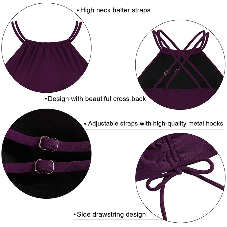 Firpearl Plus Size Tankini Swimsuits for Women Flowy High Neck Bathing Suit Top with Shorts Cross Back 2 Piece Swimwear