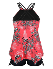 Firpearl Plus Size Tankini Swimsuits for Women Flowy High Neck Bathing Suit Top with Shorts Cross Back 2 Piece Swimwear