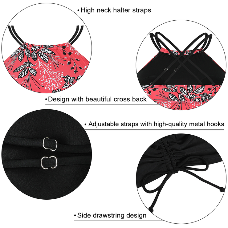 Firpearl Plus Size Tankini Swimsuits for Women Flowy High Neck Bathing Suit Top with Shorts Cross Back 2 Piece Swimwear