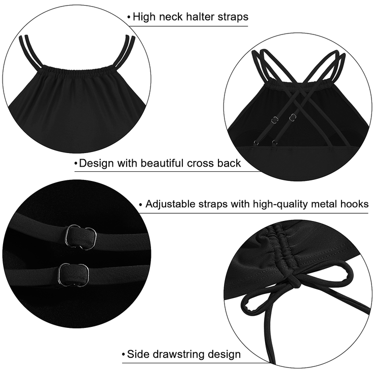 Firpearl Plus Size Tankini Swimsuits for Women Flowy High Neck Bathing Suit Top with Shorts Cross Back 2 Piece Swimwear