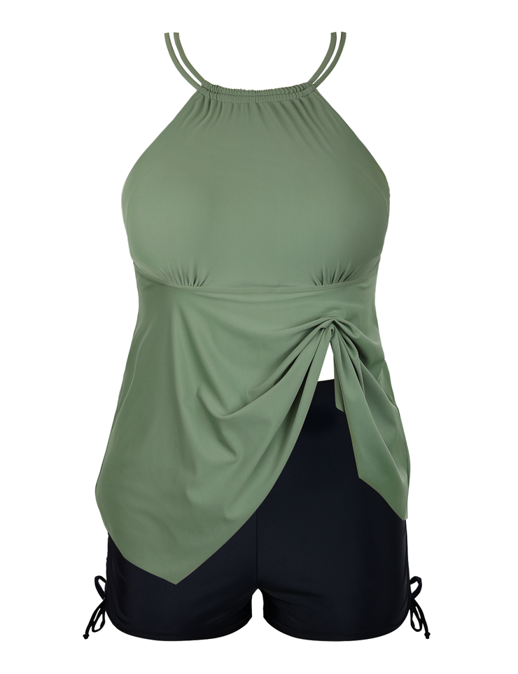 Firpearl Plus Size Tankini Swimsuits for Women Flowy High Neck Bathing Suit Top with Shorts Cross Back 2 Piece Swimwear