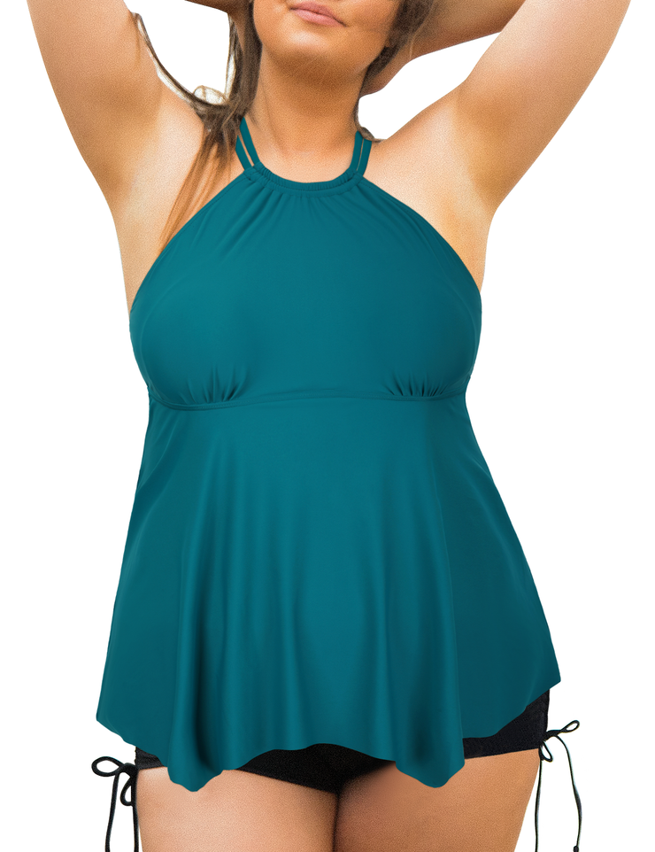 Firpearl Plus Size Tankini Swimsuits for Women Flowy High Neck Bathing Suit Top with Shorts Cross Back 2 Piece Swimwear