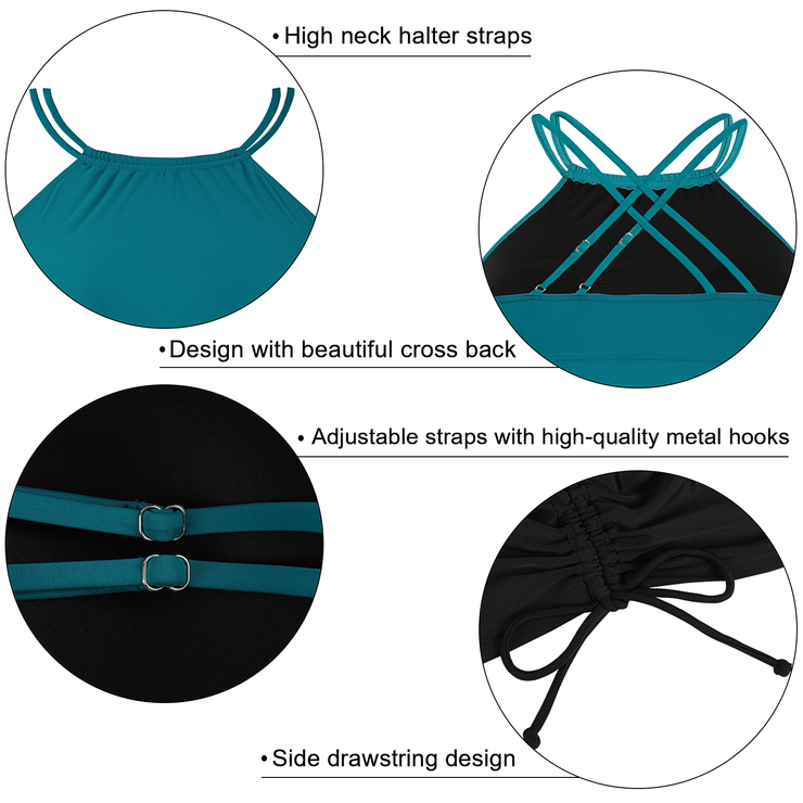 Firpearl Plus Size Tankini Swimsuits for Women Flowy High Neck Bathing Suit Top with Shorts Cross Back 2 Piece Swimwear