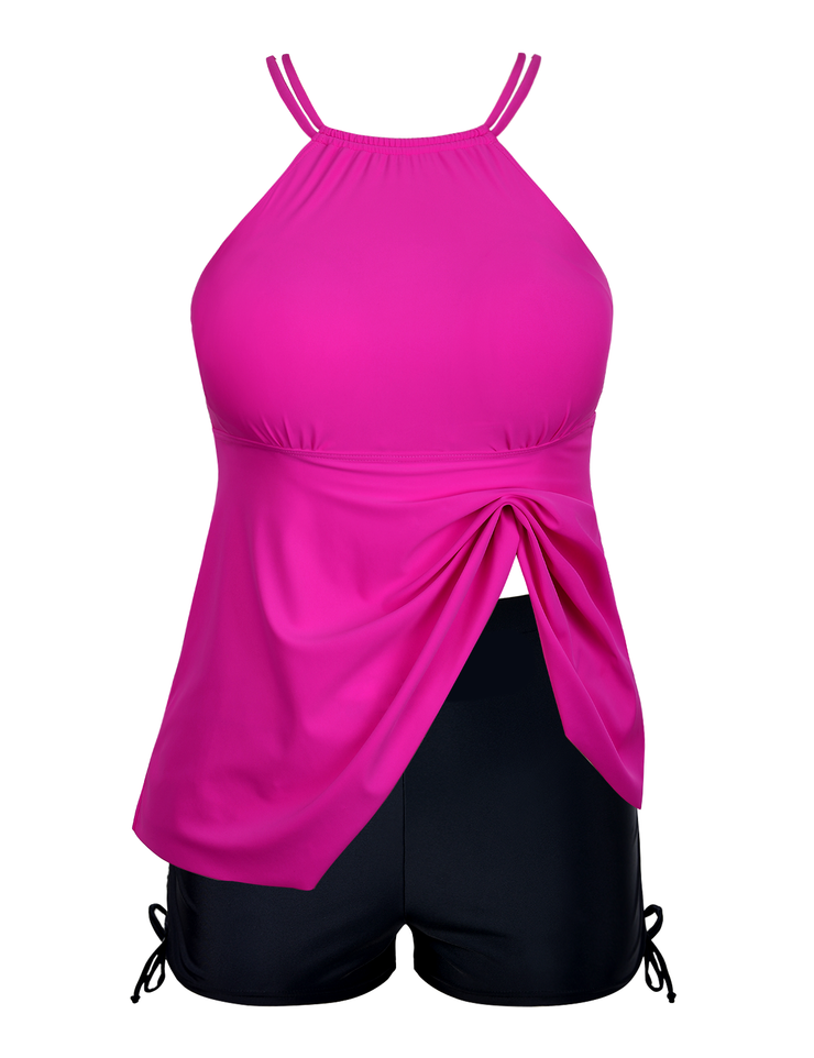 Firpearl Plus Size Tankini Swimsuits for Women Flowy High Neck Bathing Suit Top with Shorts Cross Back 2 Piece Swimwear