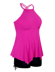Firpearl Plus Size Tankini Swimsuits for Women Flowy High Neck Bathing Suit Top with Shorts Cross Back 2 Piece Swimwear