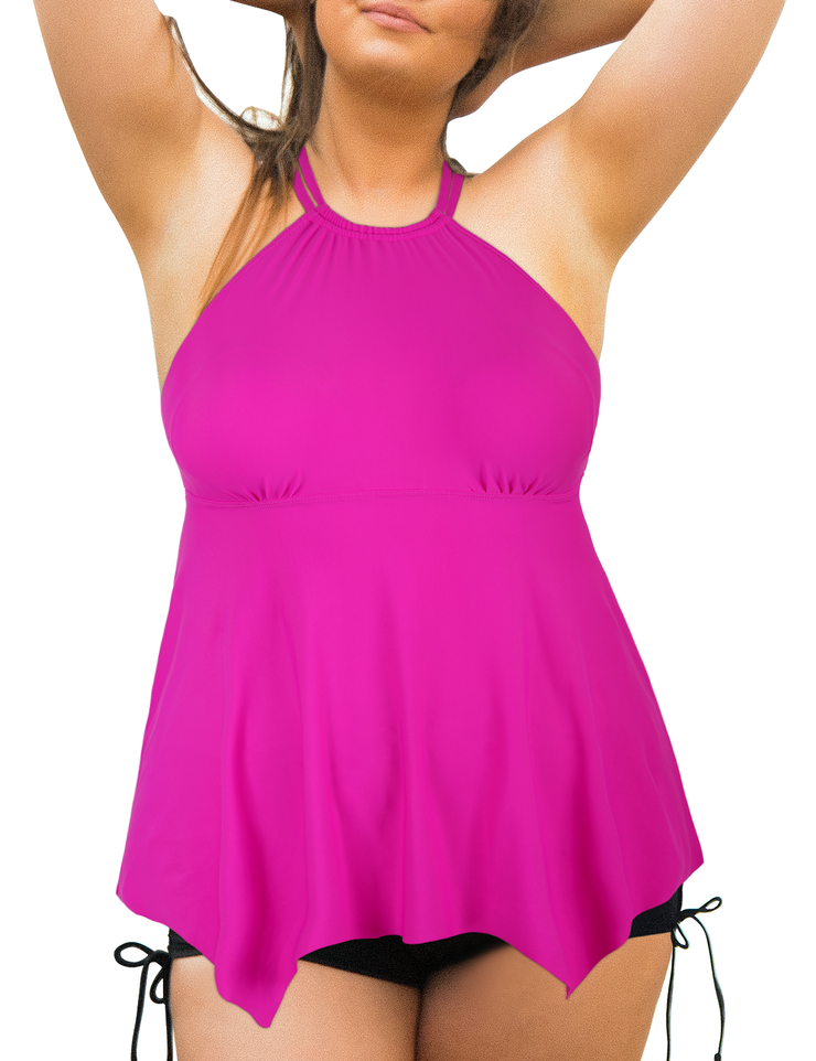 Firpearl Plus Size Tankini Swimsuits for Women Flowy High Neck Bathing Suit Top with Shorts Cross Back 2 Piece Swimwear