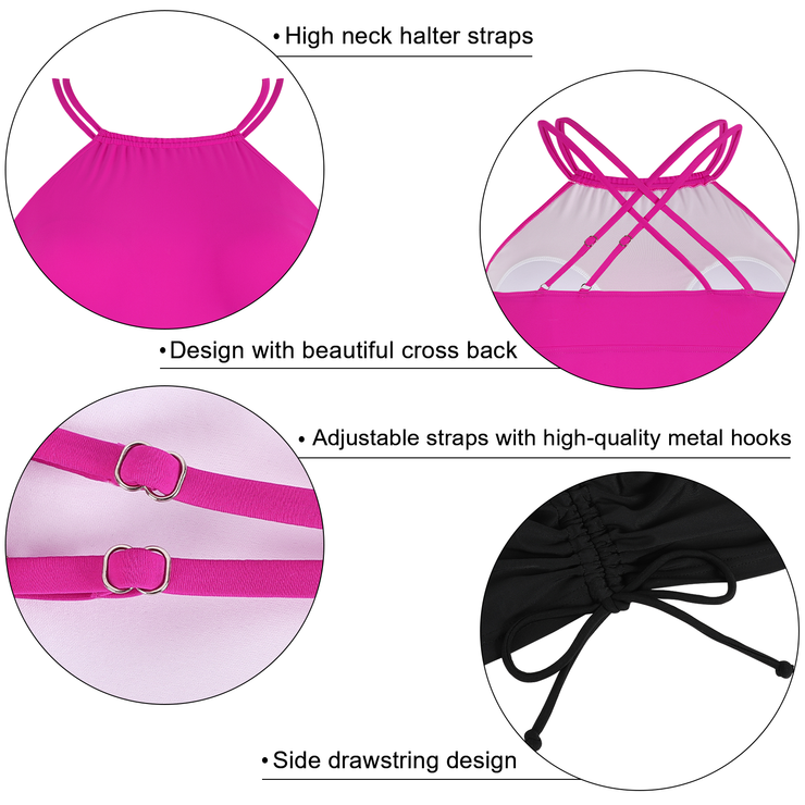 Firpearl Plus Size Tankini Swimsuits for Women Flowy High Neck Bathing Suit Top with Shorts Cross Back 2 Piece Swimwear