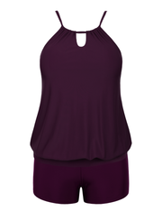 Firpearl Modest Blouson Tankini Swimsuits for Women Keyhole High Neck Two Piece Bathing Suits with Shorts Plus Size Swimwear