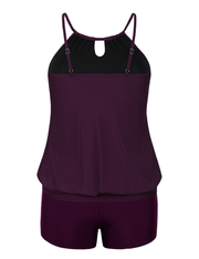 Firpearl Modest Blouson Tankini Swimsuits for Women Keyhole High Neck Two Piece Bathing Suits with Shorts Plus Size Swimwear
