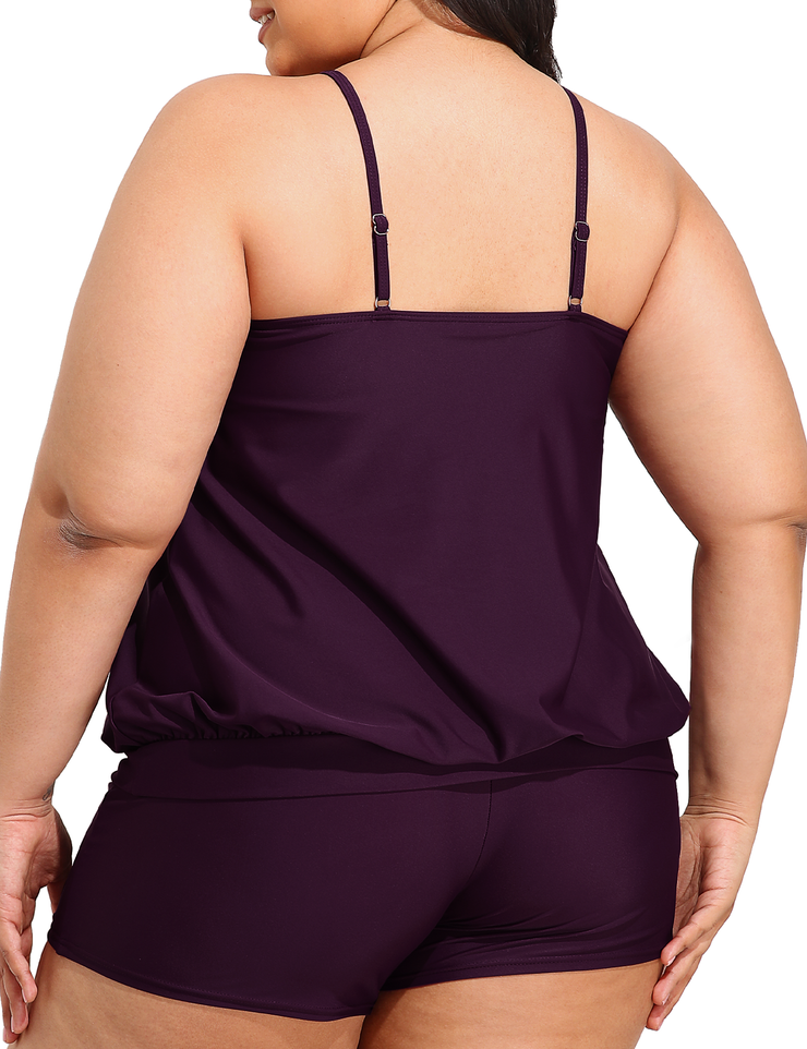 Firpearl Modest Blouson Tankini Swimsuits for Women Keyhole High Neck Two Piece Bathing Suits with Shorts Plus Size Swimwear