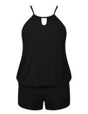 Firpearl Modest Blouson Tankini Swimsuits for Women Keyhole High Neck Two Piece Bathing Suits with Shorts Plus Size Swimwear