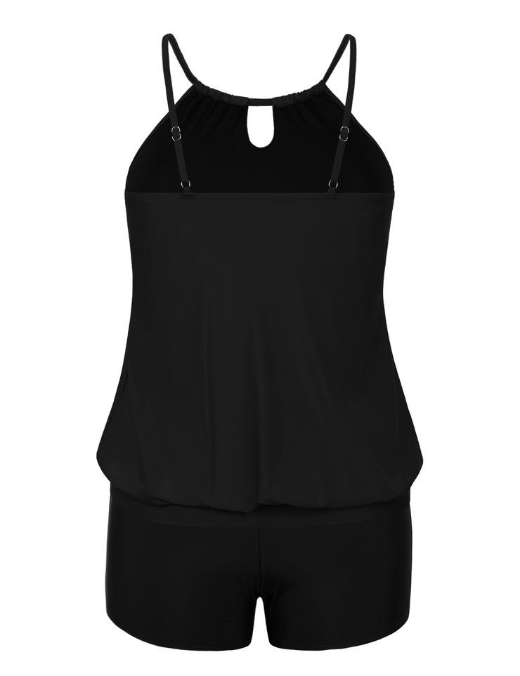 Firpearl Modest Blouson Tankini Swimsuits for Women Keyhole High Neck Two Piece Bathing Suits with Shorts Plus Size Swimwear