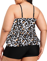 Firpearl Modest Blouson Tankini Swimsuits for Women Keyhole High Neck Two Piece Bathing Suits with Shorts Plus Size Swimwear