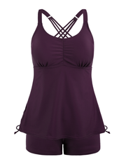 Firpearl Womens Tankini Swimsuits with Shorts Strappy Back Two Piece Bathing Suit Drawstring Tummy Control Swimwear