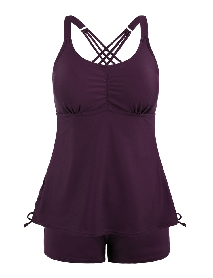 Firpearl Womens Tankini Swimsuits with Shorts Strappy Back Two Piece Bathing Suit Drawstring Tummy Control Swimwear