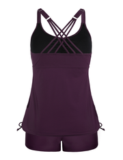 Firpearl Womens Tankini Swimsuits with Shorts Strappy Back Two Piece Bathing Suit Drawstring Tummy Control Swimwear