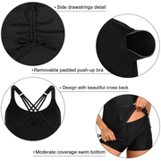 Firpearl Womens Tankini Swimsuits with Shorts Strappy Back Two Piece Bathing Suit Drawstring Tummy Control Swimwear