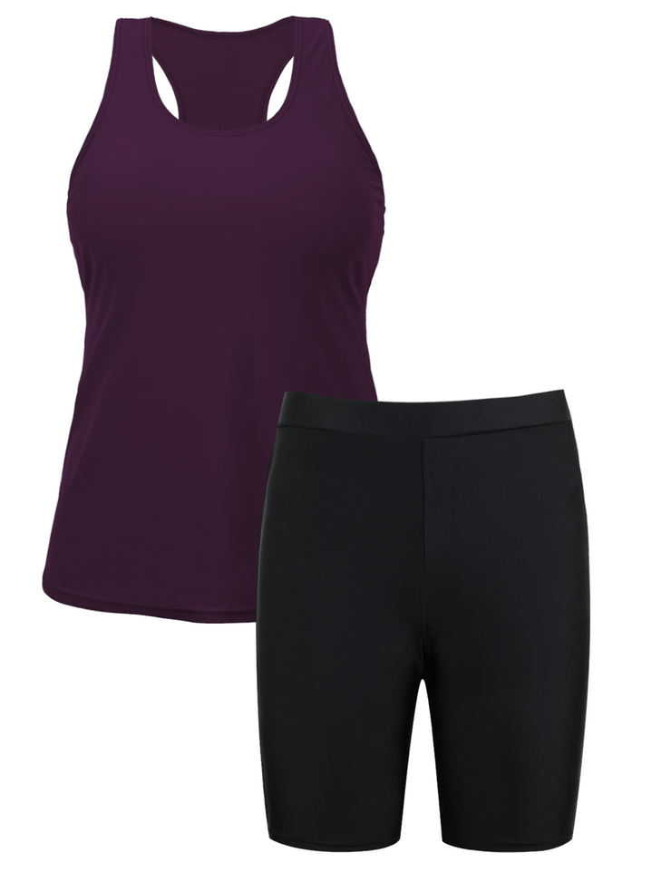 Firpearl 2 Piece Tankini Swimsuits for Women Racerback Tank Tops with Swim Capris Athletic Bathing Suit Swimwear