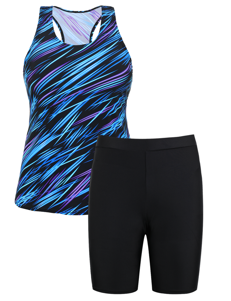 Firpearl 2 Piece Tankini Swimsuits for Women Racerback Tank Tops with Swim Capris Athletic Bathing Suit Swimwear