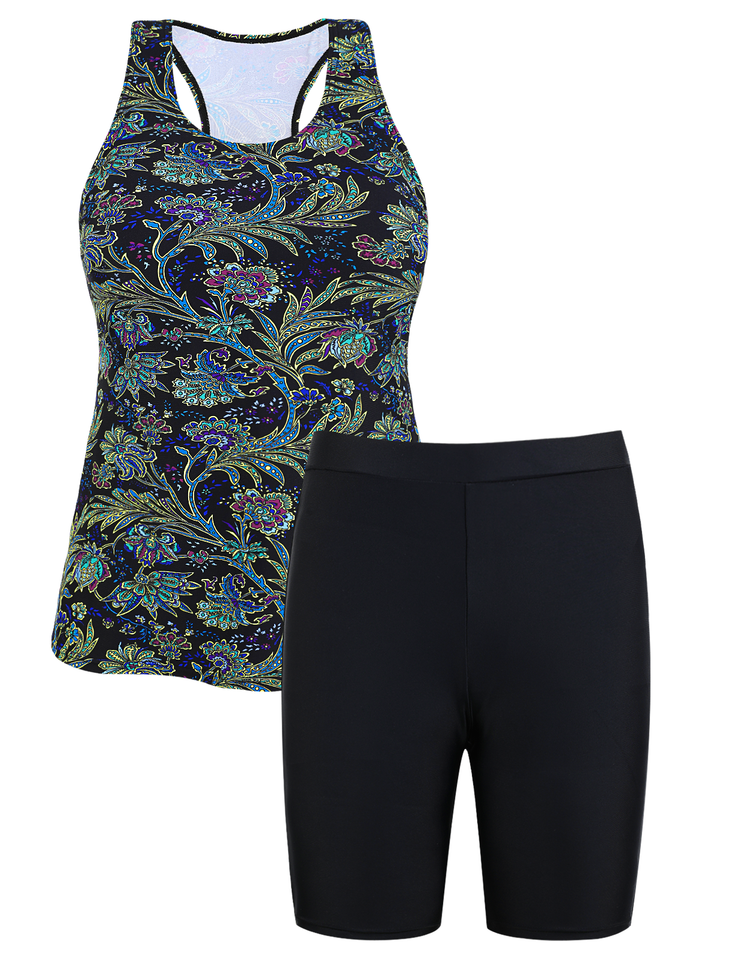 Firpearl 2 Piece Tankini Swimsuits for Women Racerback Tank Tops with Swim Capris Athletic Bathing Suit Swimwear