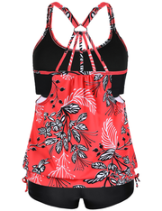 Firpearl Tankini Swimsuits for Women Blouson Swim Tops with Shorts Athletic Two Piece Bathing Suits Double Up Swimwear