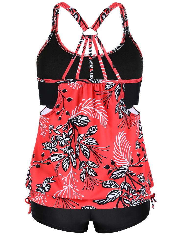 Firpearl Tankini Swimsuits for Women Blouson Swim Tops with Shorts Athletic Two Piece Bathing Suits Double Up Swimwear