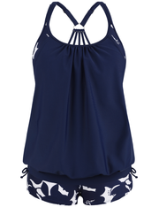 Firpearl Tankini Swimsuits for Women Blouson Swim Tops with Shorts Athletic Two Piece Bathing Suits Double Up Swimwear