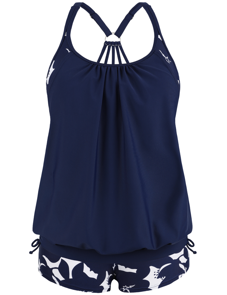 Firpearl Tankini Swimsuits for Women Blouson Swim Tops with Shorts Athletic Two Piece Bathing Suits Double Up Swimwear