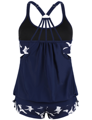 Firpearl Tankini Swimsuits for Women Blouson Swim Tops with Shorts Athletic Two Piece Bathing Suits Double Up Swimwear