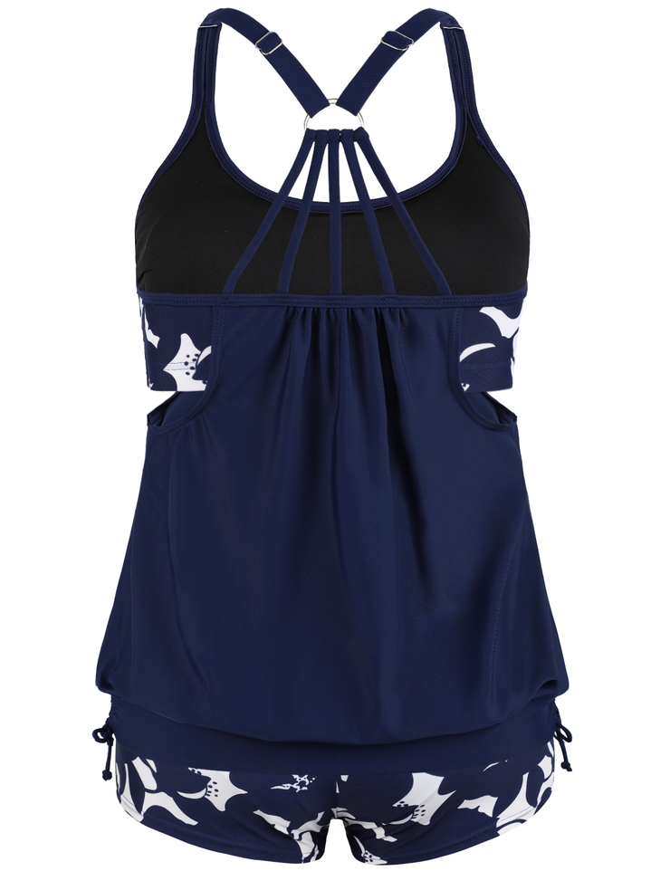 Firpearl Tankini Swimsuits for Women Blouson Swim Tops with Shorts Athletic Two Piece Bathing Suits Double Up Swimwear