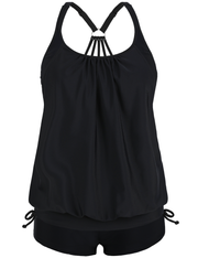 Firpearl Tankini Swimsuits for Women Blouson Swim Tops with Shorts Athletic Two Piece Bathing Suits Double Up Swimwear