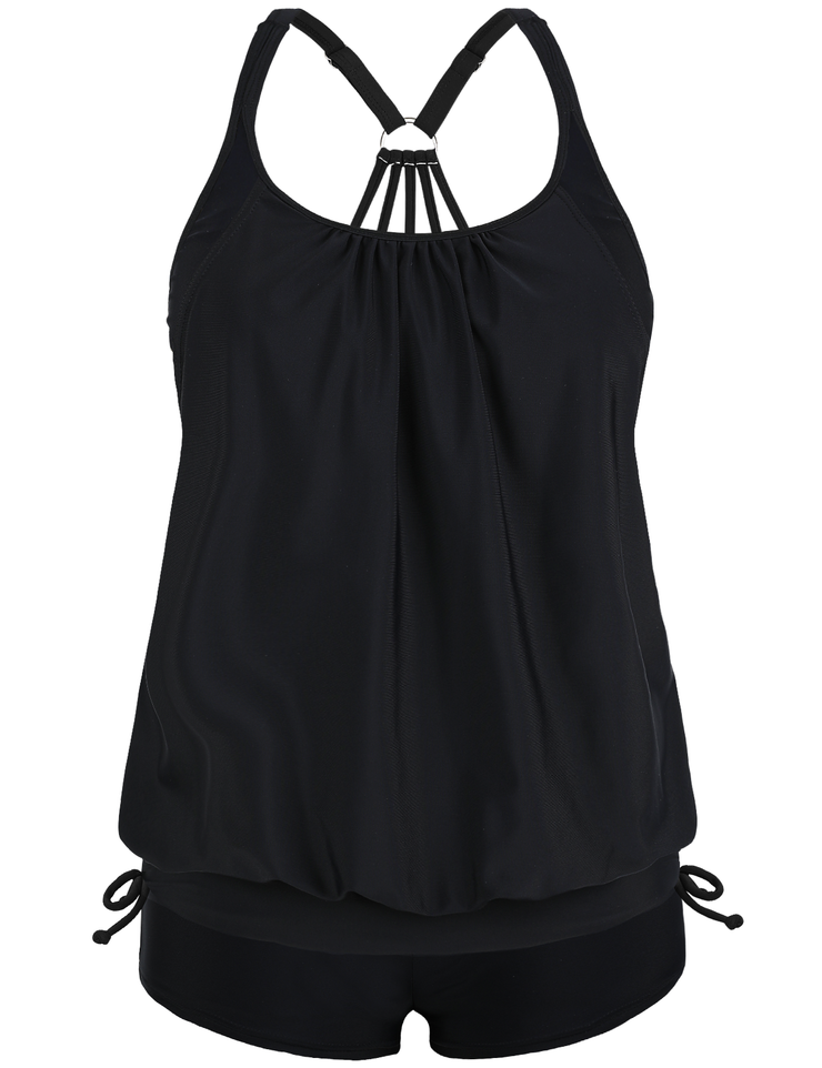 Firpearl Tankini Swimsuits for Women Blouson Swim Tops with Shorts Athletic Two Piece Bathing Suits Double Up Swimwear