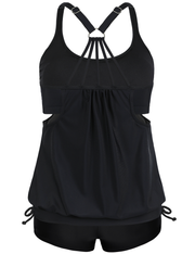 Firpearl Tankini Swimsuits for Women Blouson Swim Tops with Shorts Athletic Two Piece Bathing Suits Double Up Swimwear
