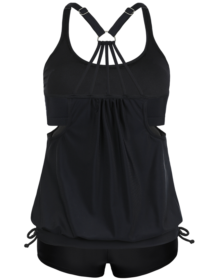 Firpearl Tankini Swimsuits for Women Blouson Swim Tops with Shorts Athletic Two Piece Bathing Suits Double Up Swimwear