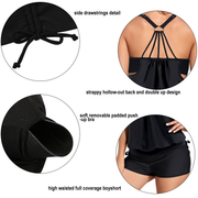 Firpearl Tankini Swimsuits for Women Blouson Swim Tops with Shorts Athletic Two Piece Bathing Suits Double Up Swimwear