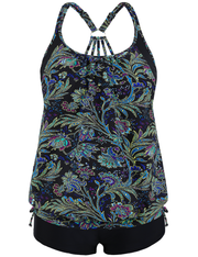Firpearl Tankini Swimsuits for Women Blouson Swim Tops with Shorts Athletic Two Piece Bathing Suits Double Up Swimwear