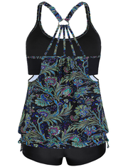 Firpearl Tankini Swimsuits for Women Blouson Swim Tops with Shorts Athletic Two Piece Bathing Suits Double Up Swimwear
