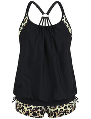 Firpearl Tankini Swimsuits for Women Blouson Swim Tops with Shorts Athletic Two Piece Bathing Suits Double Up Swimwear