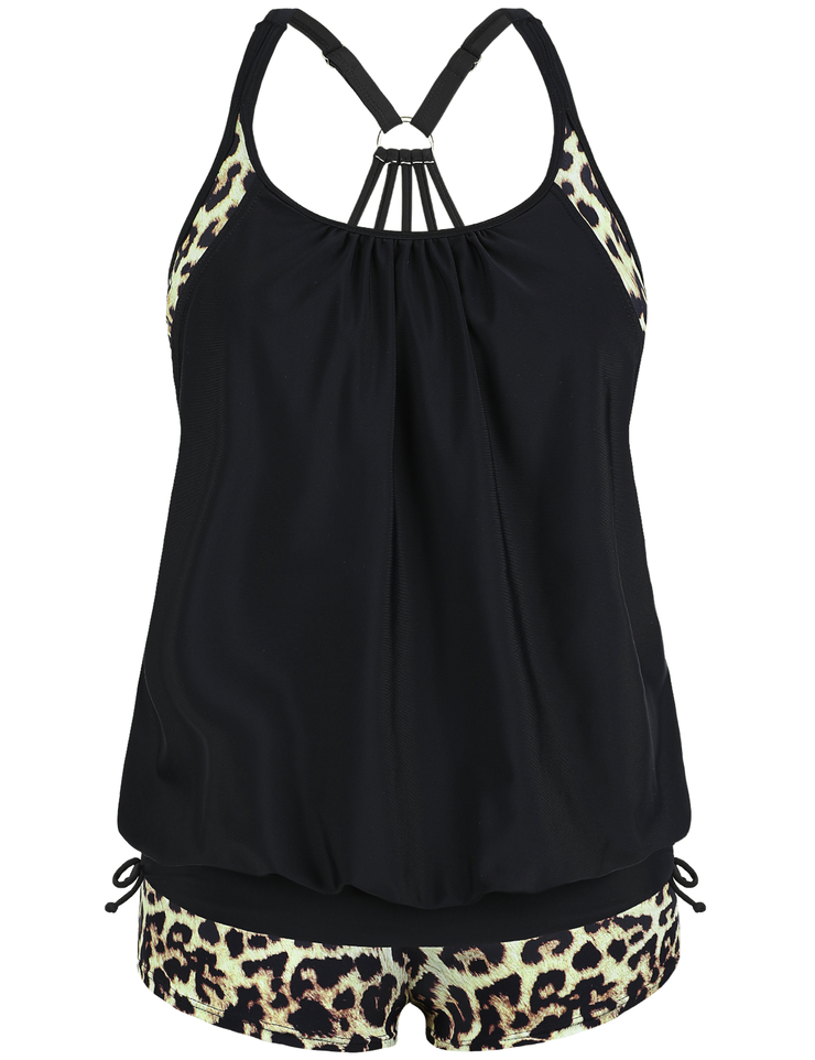 Firpearl Tankini Swimsuits for Women Blouson Swim Tops with Shorts Athletic Two Piece Bathing Suits Double Up Swimwear